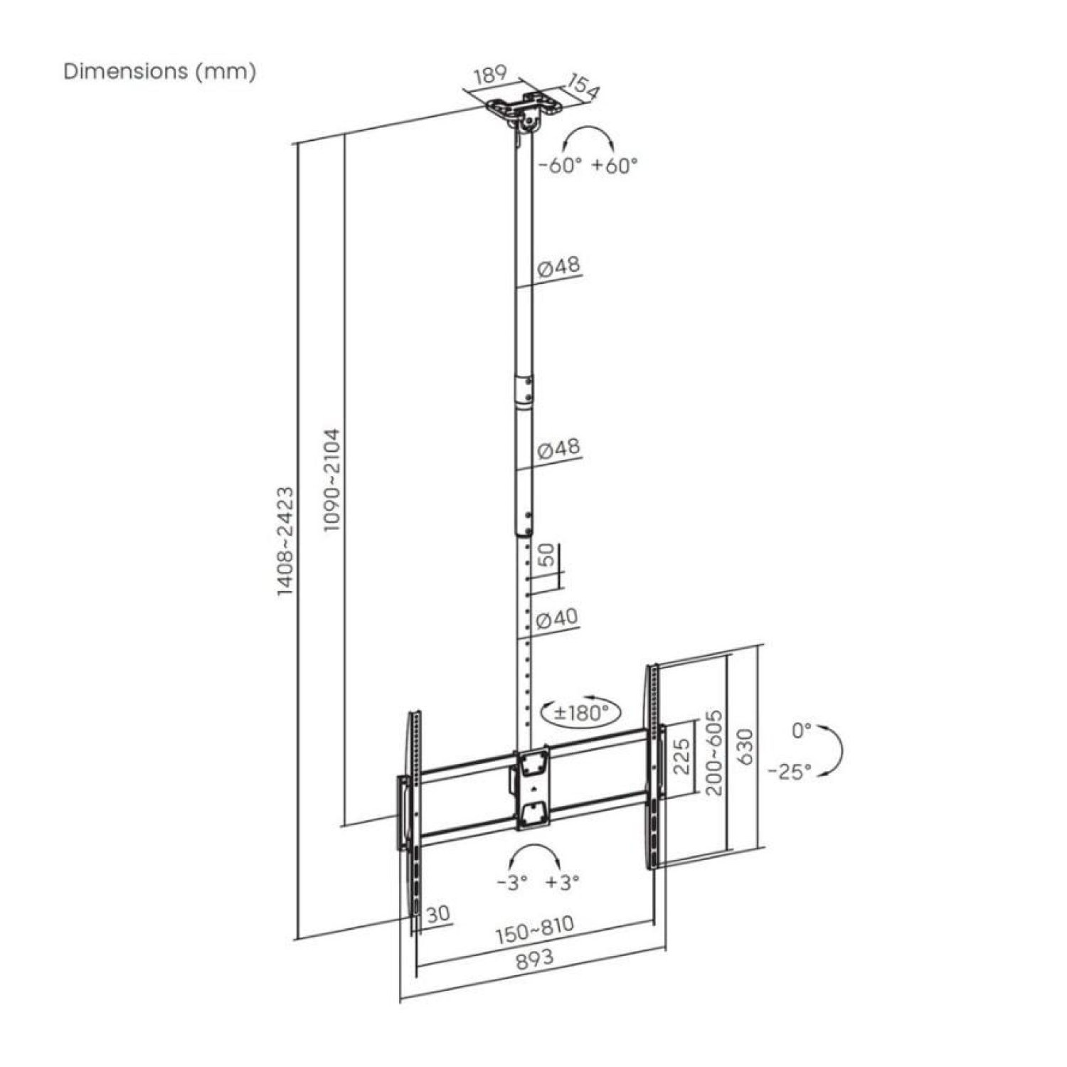 Aisens CT100TSLE-393 · Soporte Techo TV 50-100" · Inclinable · Giratorio · Extensible · 80kg