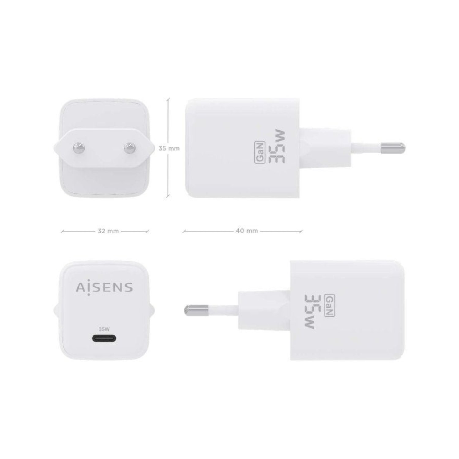 Aisens Cargador GaN · 35W · 1x USB Tipo-C · Pared