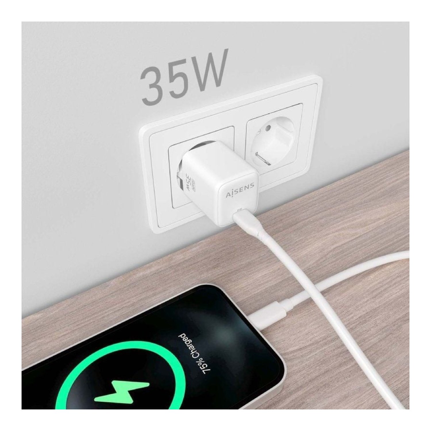 Aisens Cargador GaN · 35W · 1x USB Tipo-C · Pared