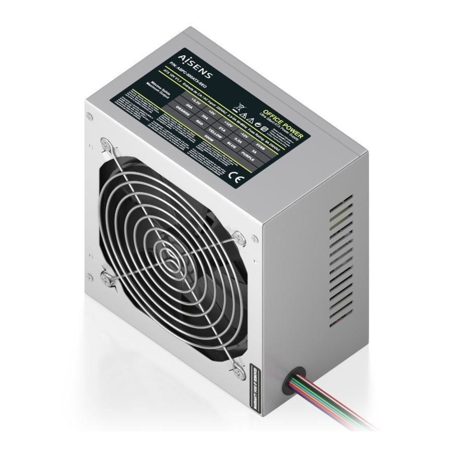 Aisens ASPC-500ATX · Fuente de Alimentación · 500W · Ventilador 12cm