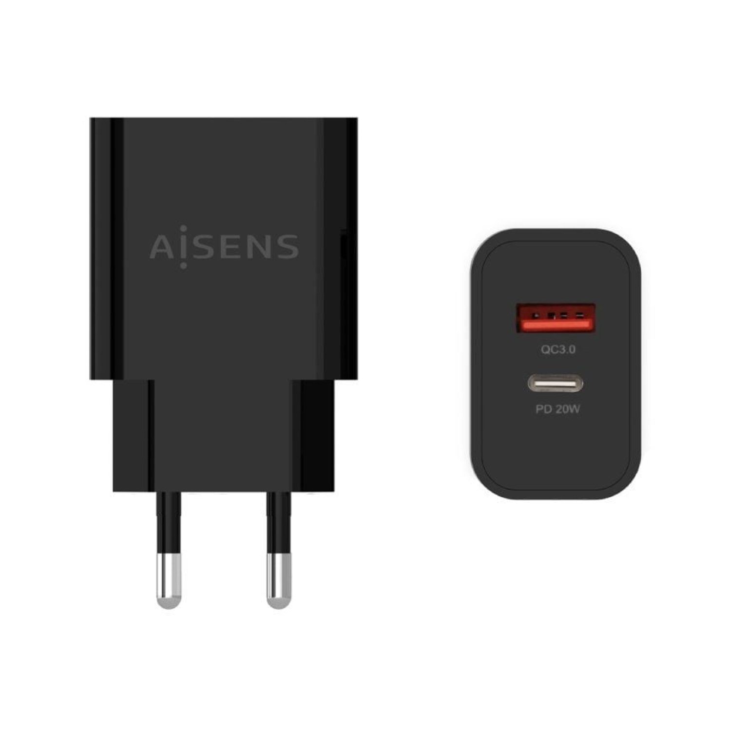 Aisens Cargador Pared · 1 USB-C + 1 USB · 20W