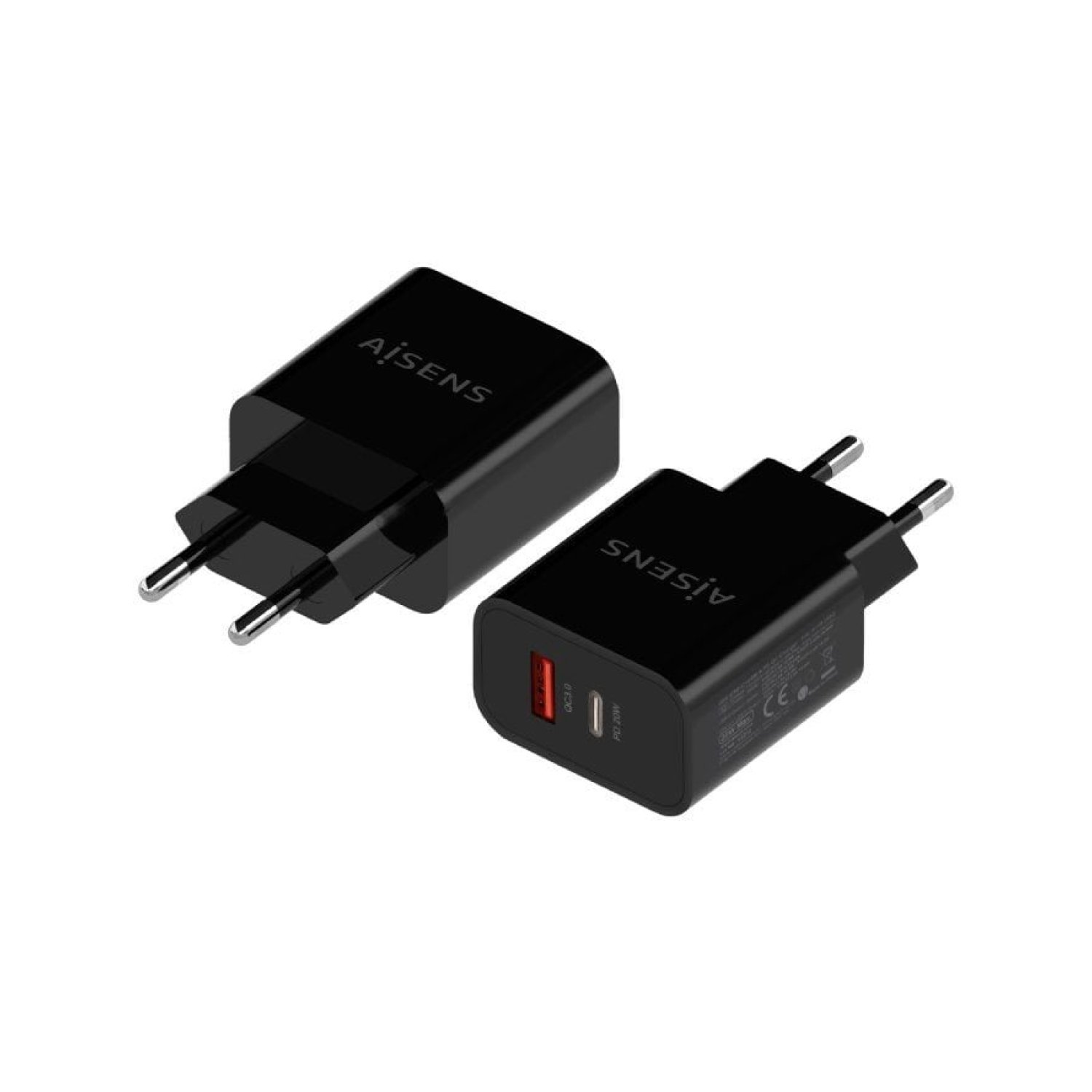 Aisens Cargador Pared · 1 USB-C + 1 USB · 20W