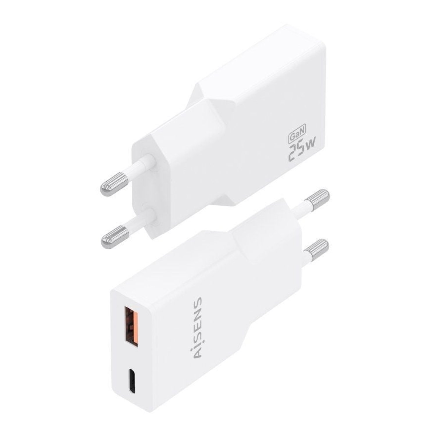 Aisens Cargador GaN · 25W · USB-C + USB · Blanco
