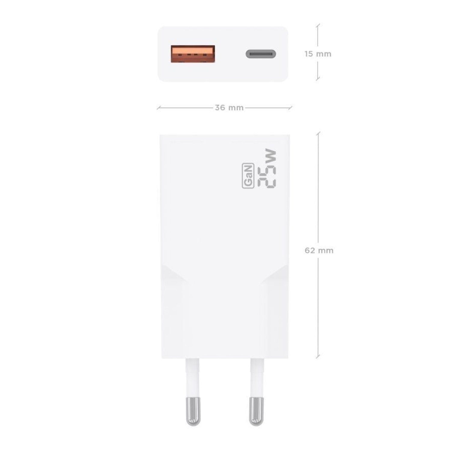 Aisens Cargador GaN · 25W · USB-C + USB · Blanco