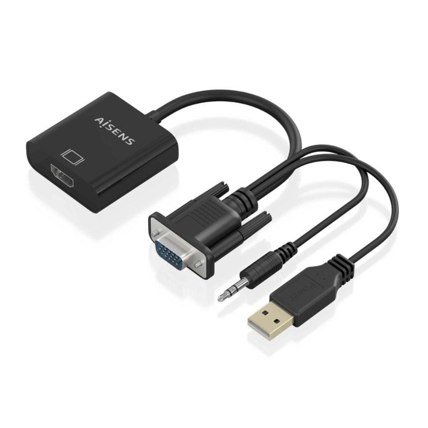 Aisens · Cable Conversor SVGA + USB + Jack a HDMI · 20cm · Negro