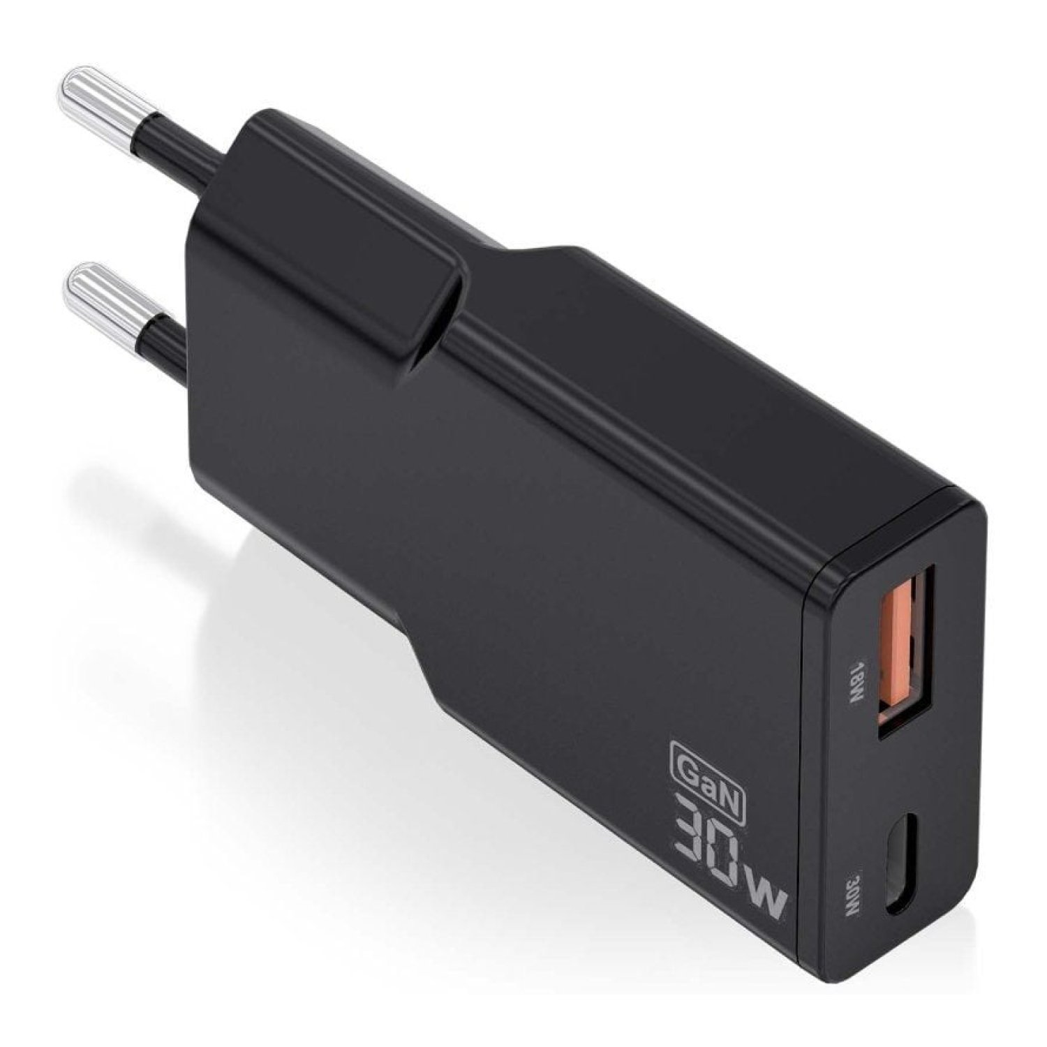 Aisens Cargador de Pared GaN · 30W · USB-C + USB · Negro