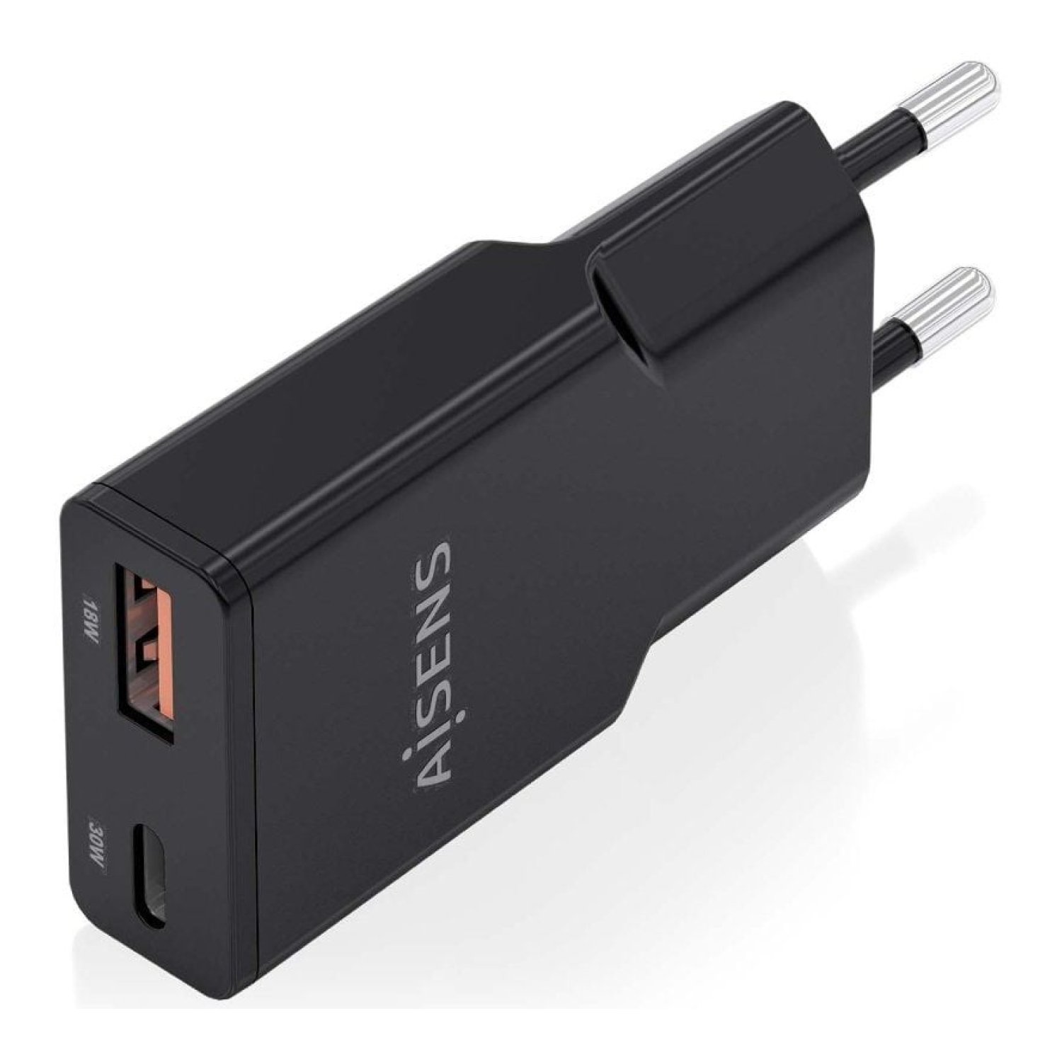 Aisens Cargador de Pared GaN · 30W · USB-C + USB · Negro