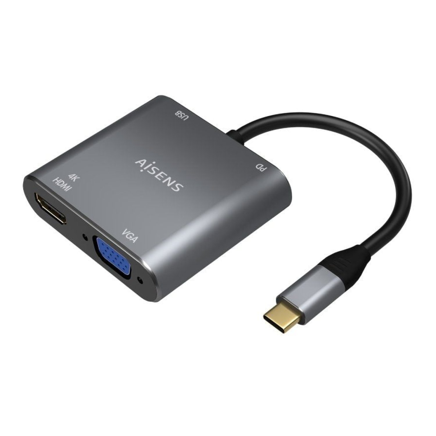 Aisens A109-0626 · Conversor HDMI a VGA · USB Tipo-C · 15cm · Gris