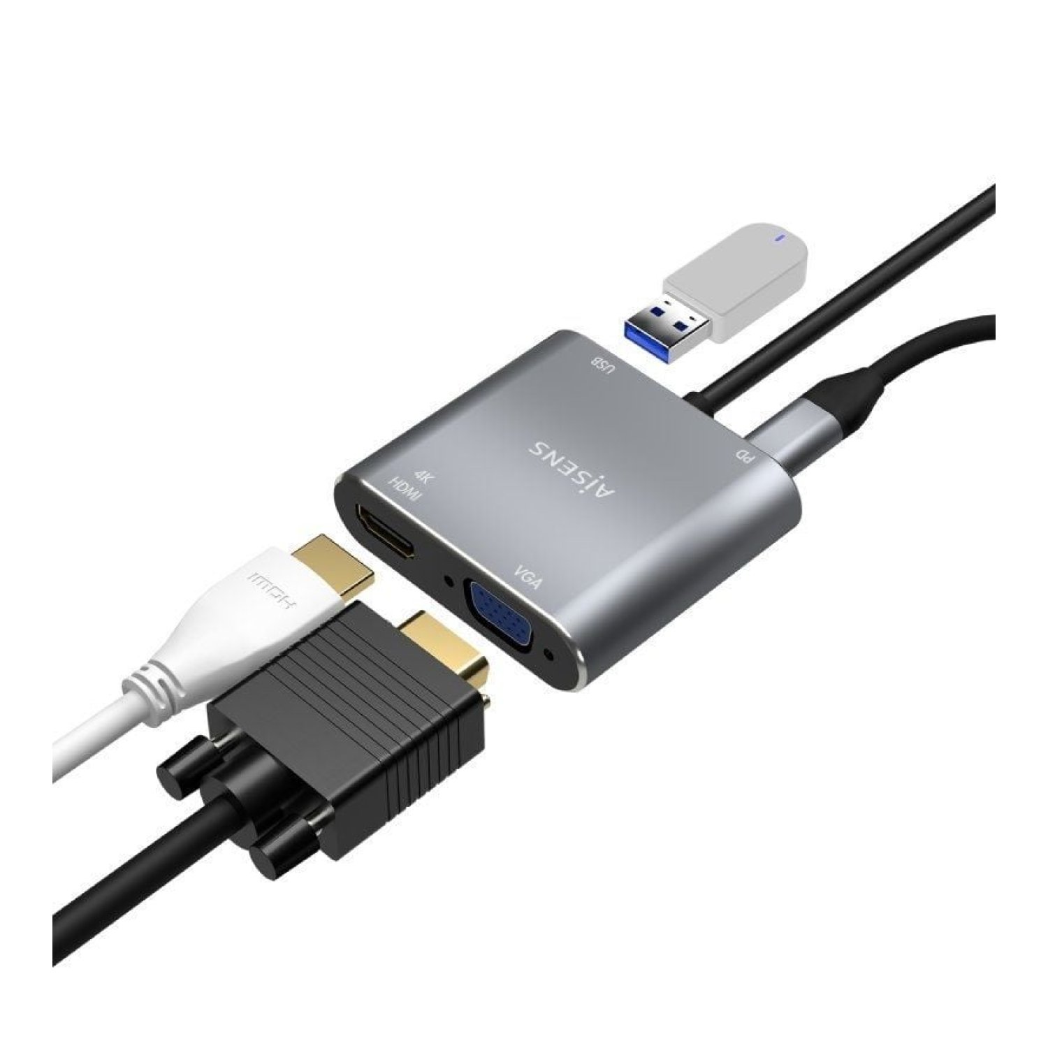 Aisens A109-0626 · Conversor HDMI a VGA · USB Tipo-C · 15cm · Gris