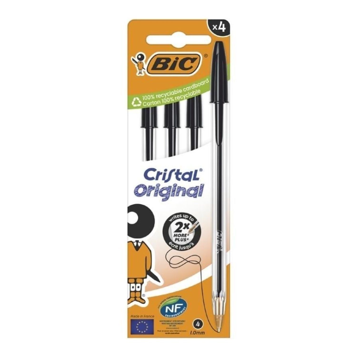 BIC Cristal Original · Bolígrafos Tinta Aceite · 4 Unidades · Color Negro