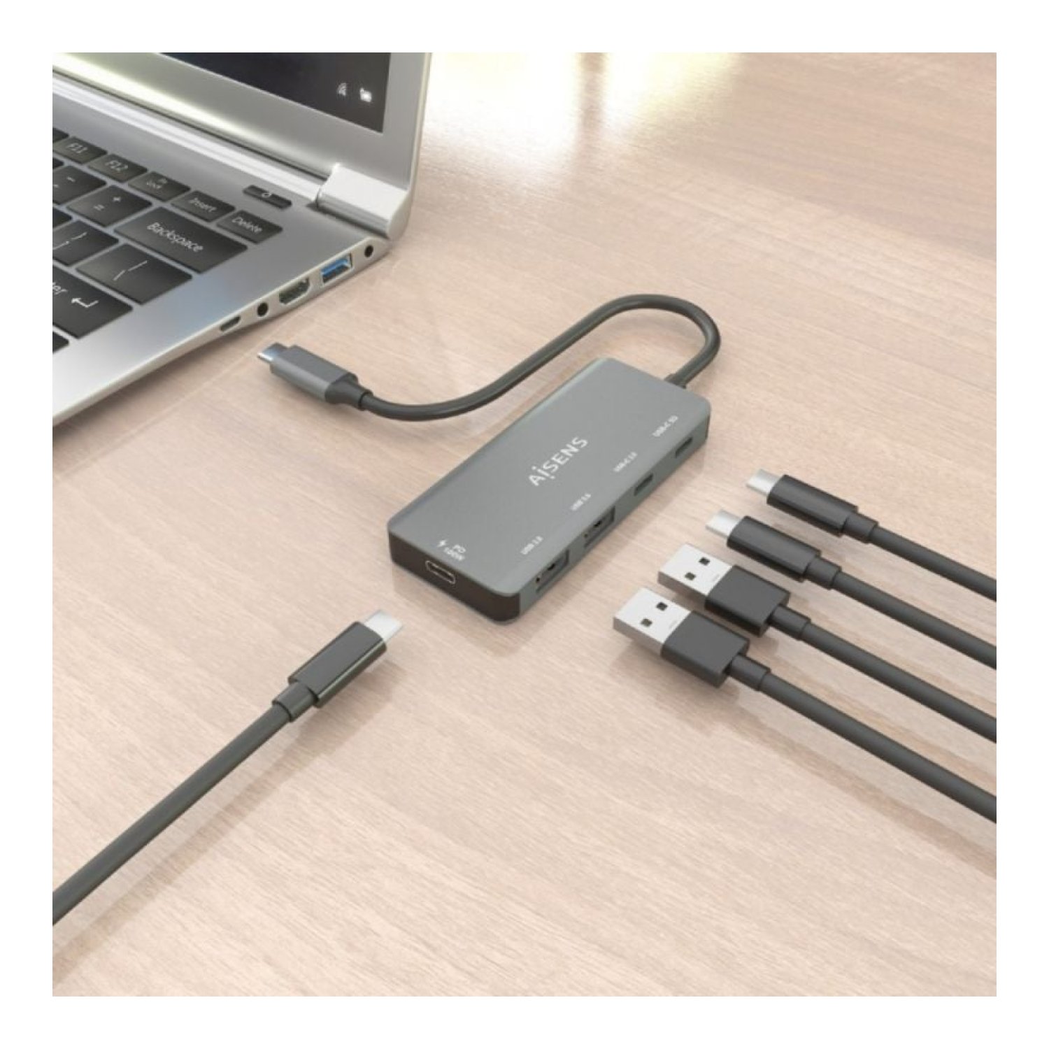 Aisens Hub USB Tipo-C · 2x USB · 2x USB-C · 1x USB-C PD · Gris