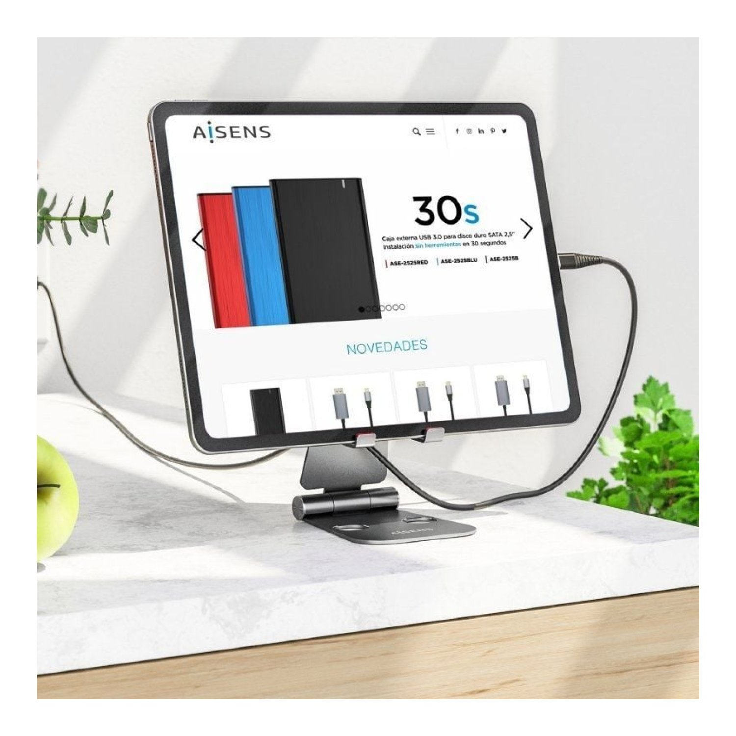 Aisens Soporte Smartphone/Tablet · Gris · Ajustable · Antideslizante