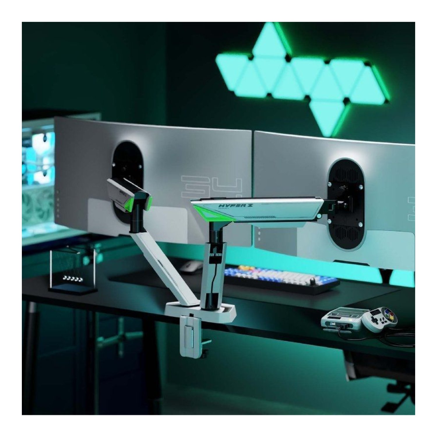 Aisens DT38TSR-345 · Soporte Gaming 2 Monitores · Giratorio e Inclinable · Hasta 16kg