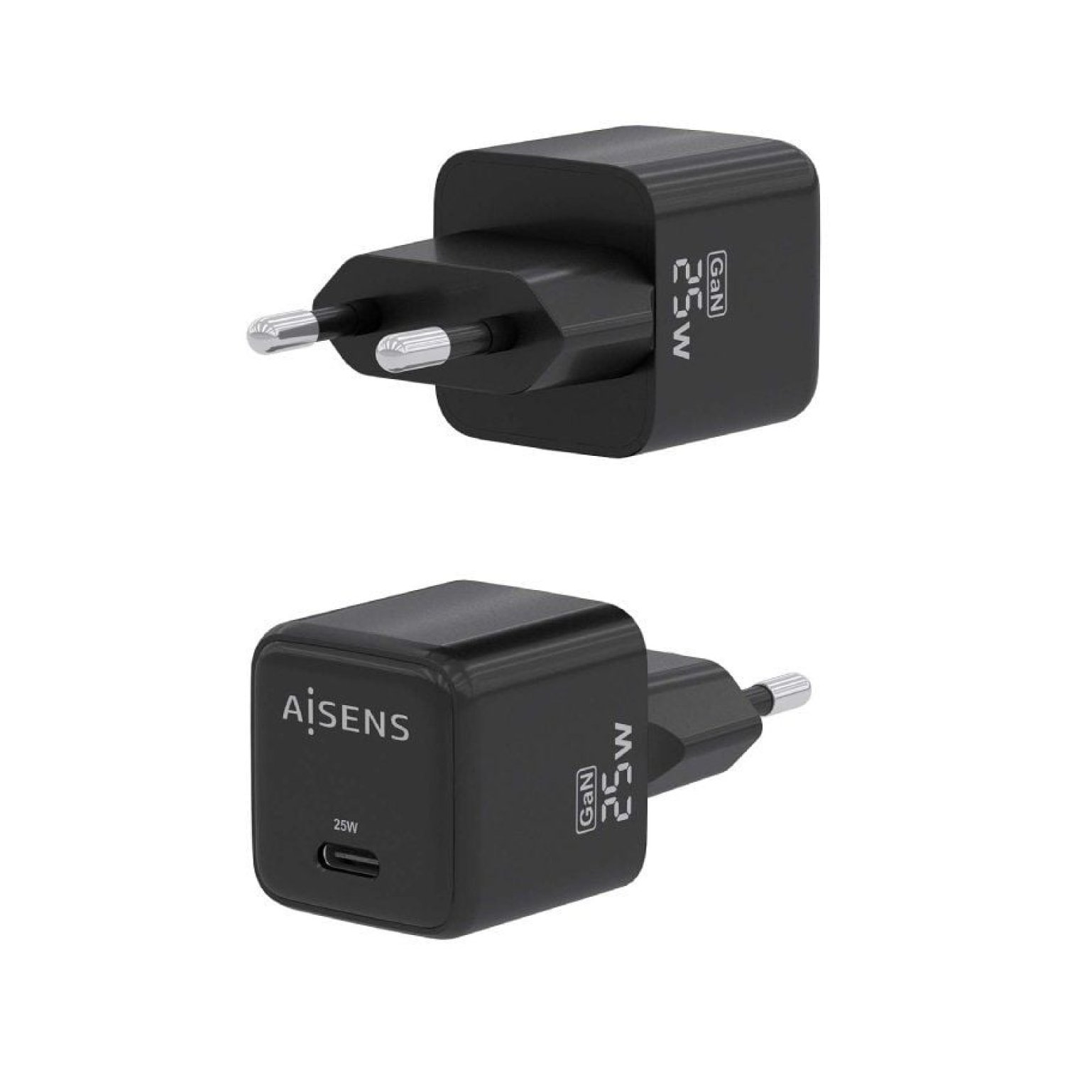 Cargador de Pared GaN Aisens ASCH-25W1P013-BK/ 1xUSB Tipo-C/ 25W