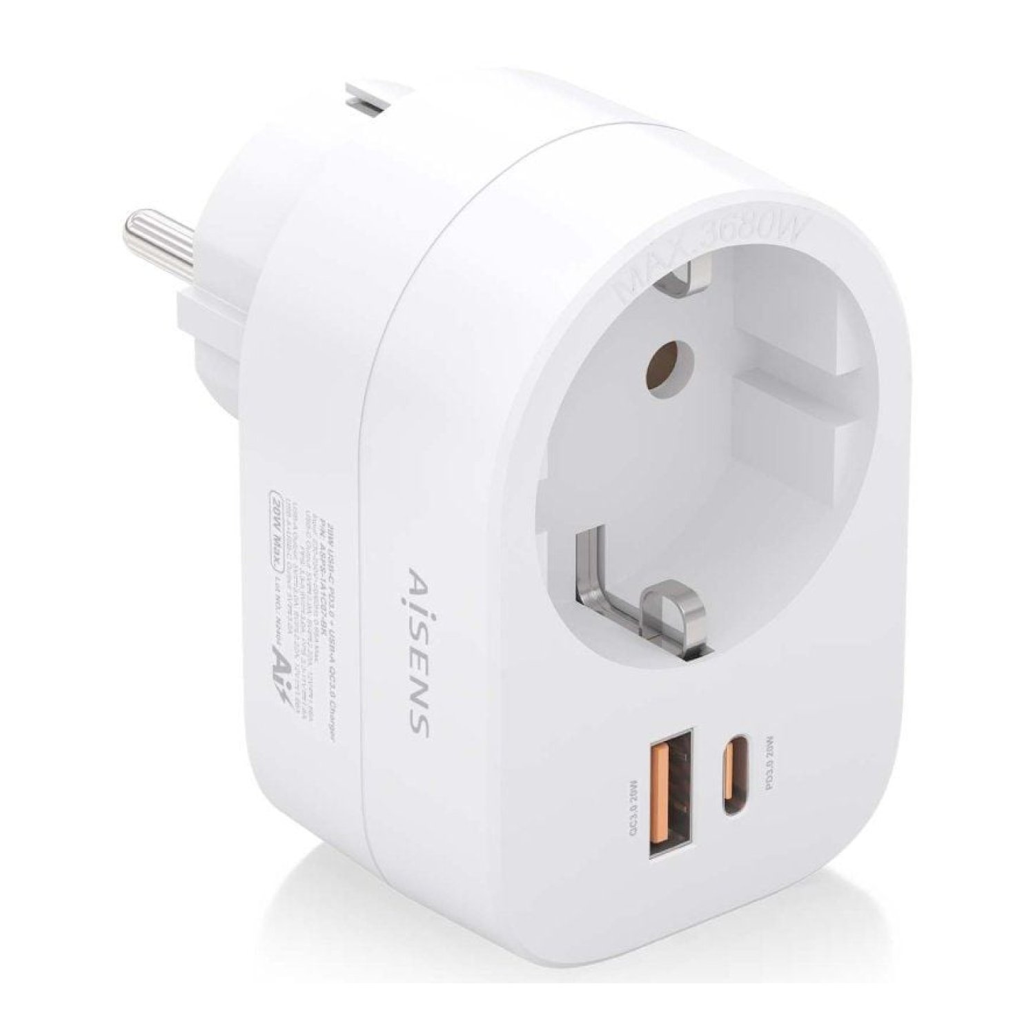 Aisens Enchufe Múltiple · 1 Toma + USB-C PD + USB · Blanco