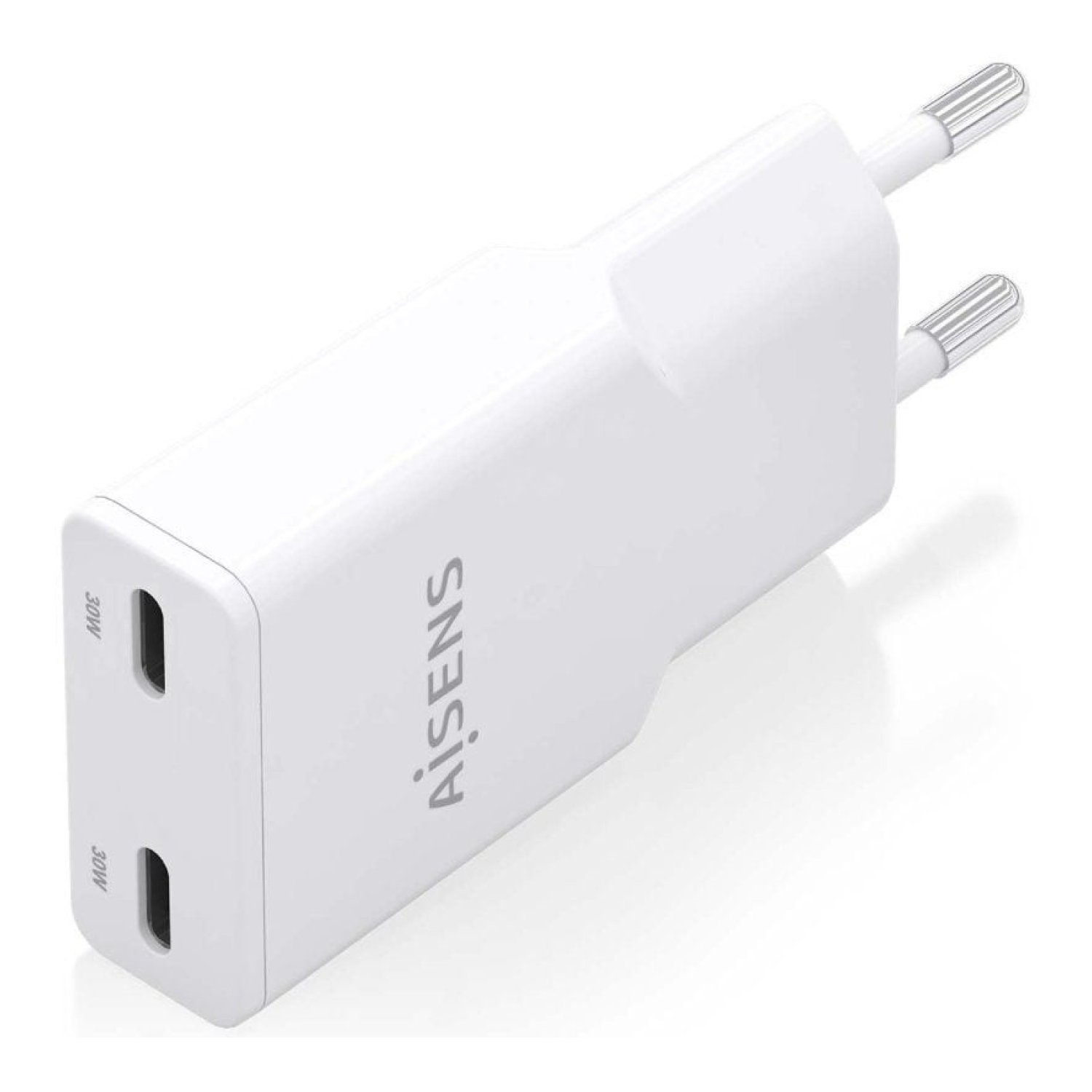 Aisens Cargador GaN · 2xUSB-C · 30W · Blanco