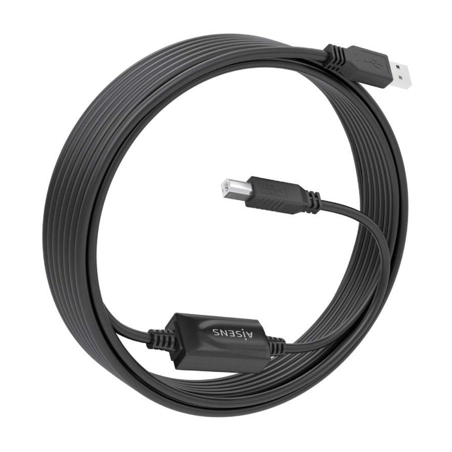 Aisens Cable Alargador USB 2.0 · 10m · Amplificador · USB A a USB B · Negro
