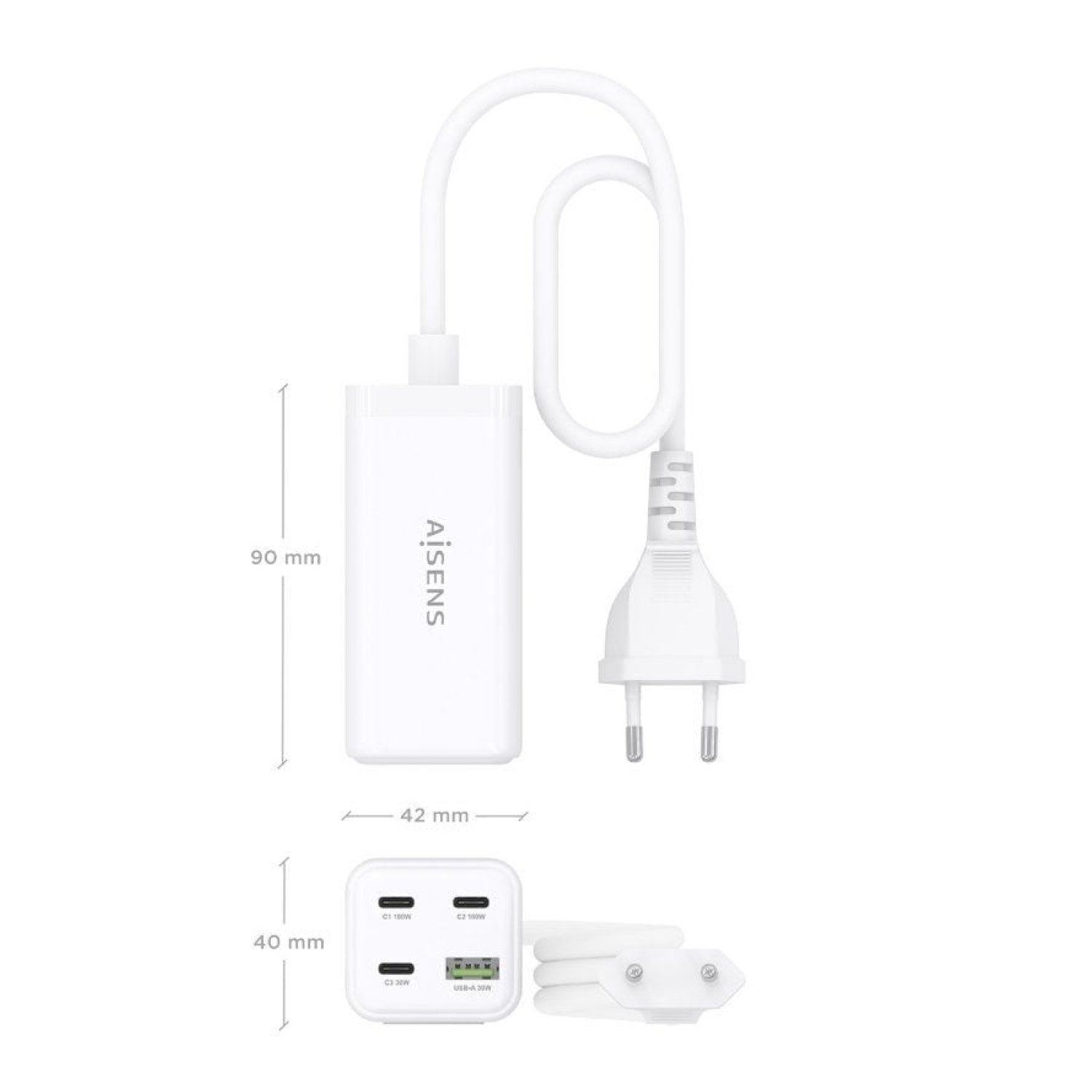 Aisens Cargador GaN Sobremesa · 100W · 3xUSB-C · 1xUSB · Carga Rápida