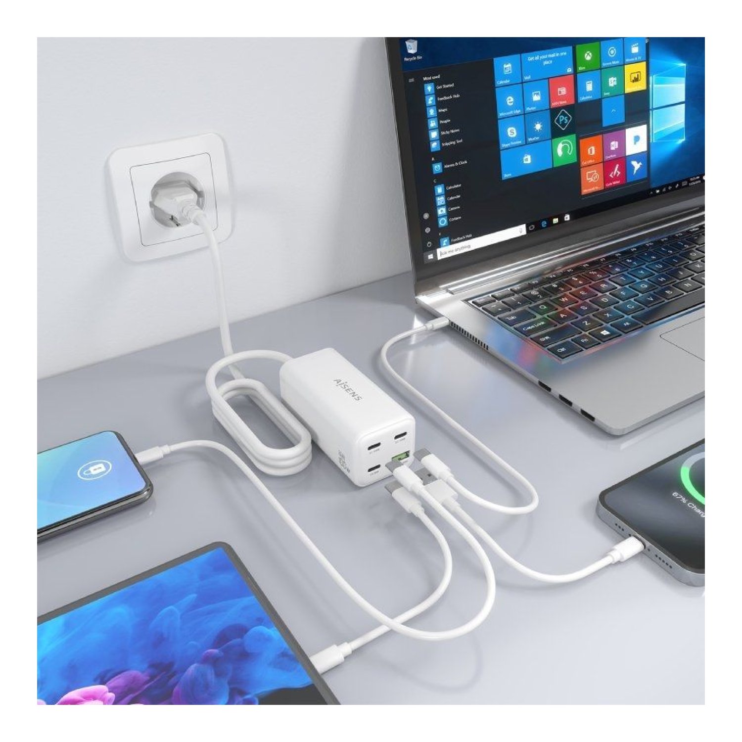Aisens Cargador GaN Sobremesa · 100W · 3xUSB-C · 1xUSB · Carga Rápida