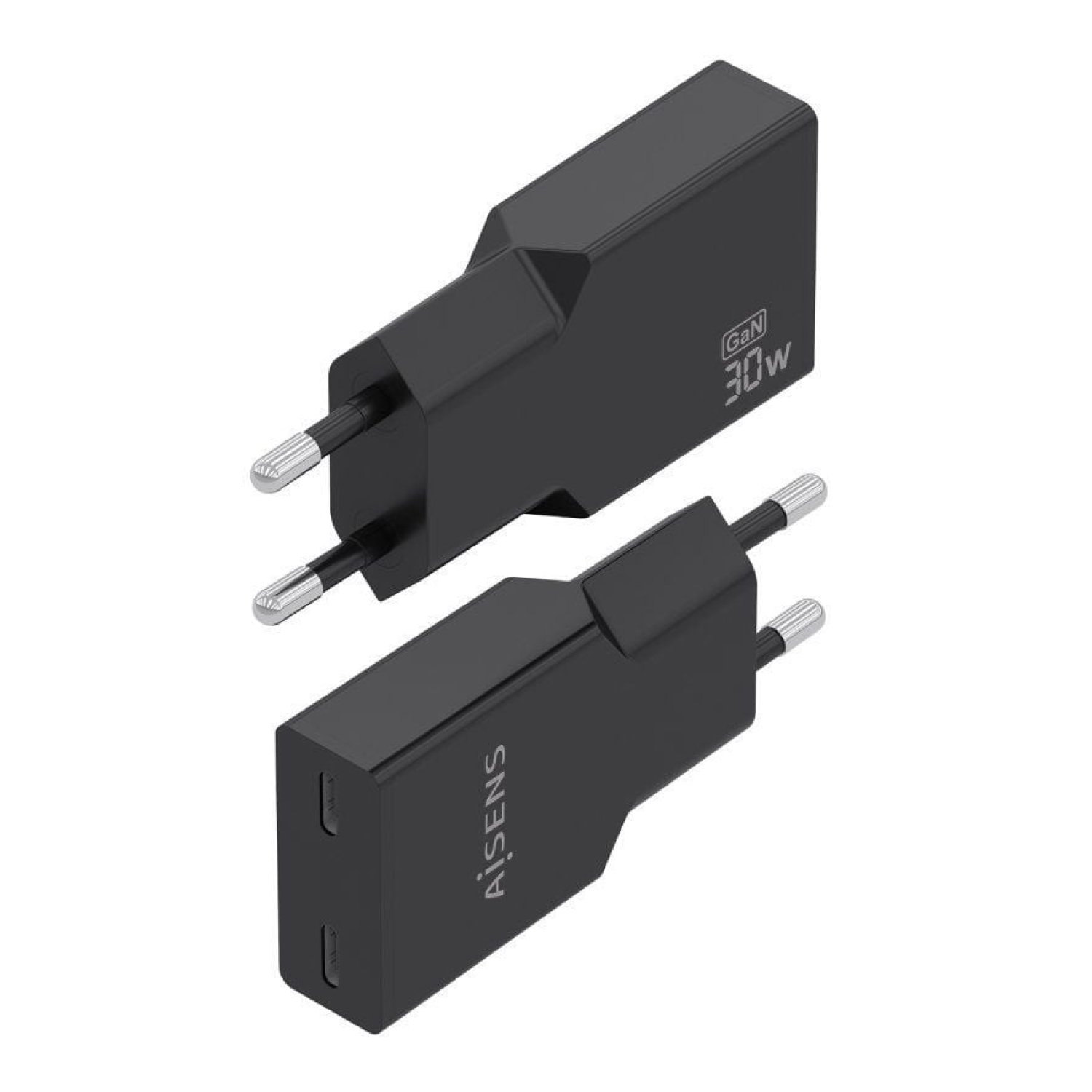 Aisens Cargador GaN · 2x USB-C · 30W · Negro