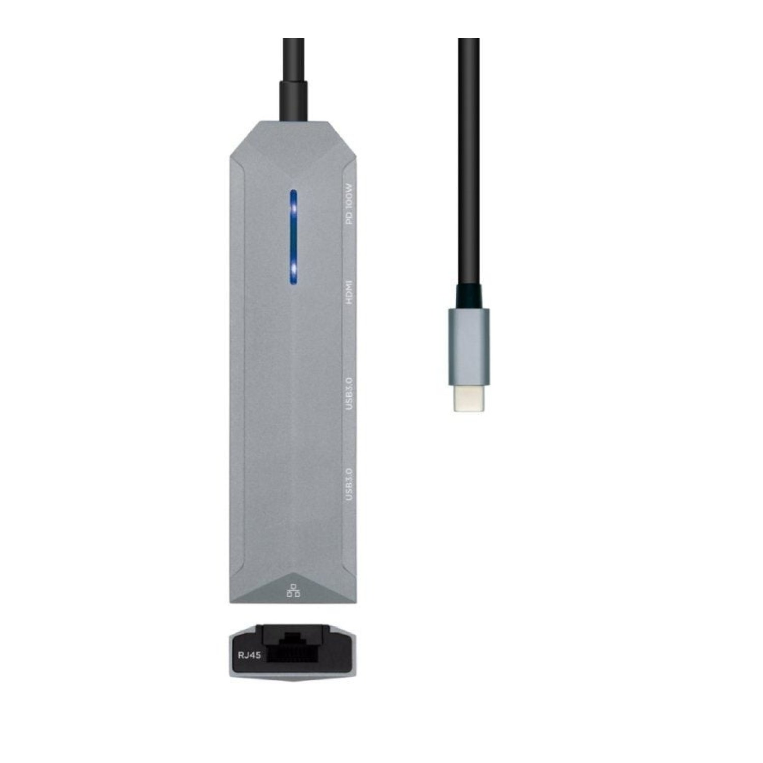 Aisens Docking USB Tipo-C · 1xHDMI 4K · 2xUSB · RJ45 · USB-C PD · Gris