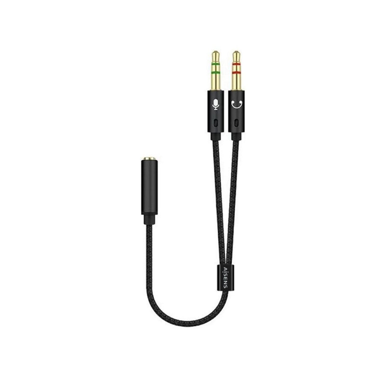 Aisens Cable Estéreo · Jack 3.5 Hembra a 2x Jack 3.5 Macho · 25cm · Negro