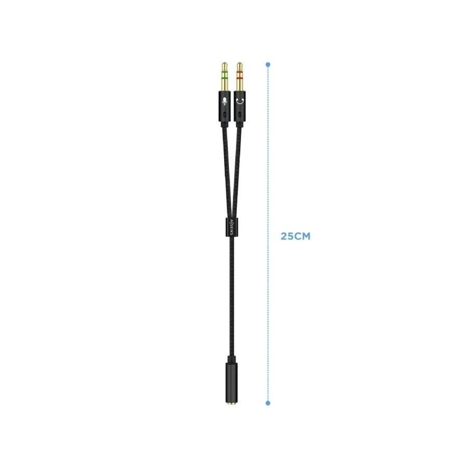 Aisens Cable Estéreo · Jack 3.5 Hembra a 2x Jack 3.5 Macho · 25cm · Negro