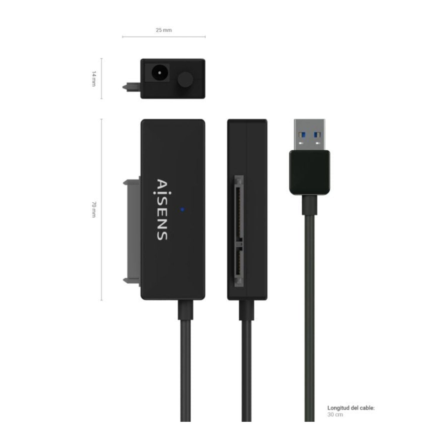 Aisens · Adaptador SATA · 2,5" y 3,5" · USB 3.0 · Con alimentador