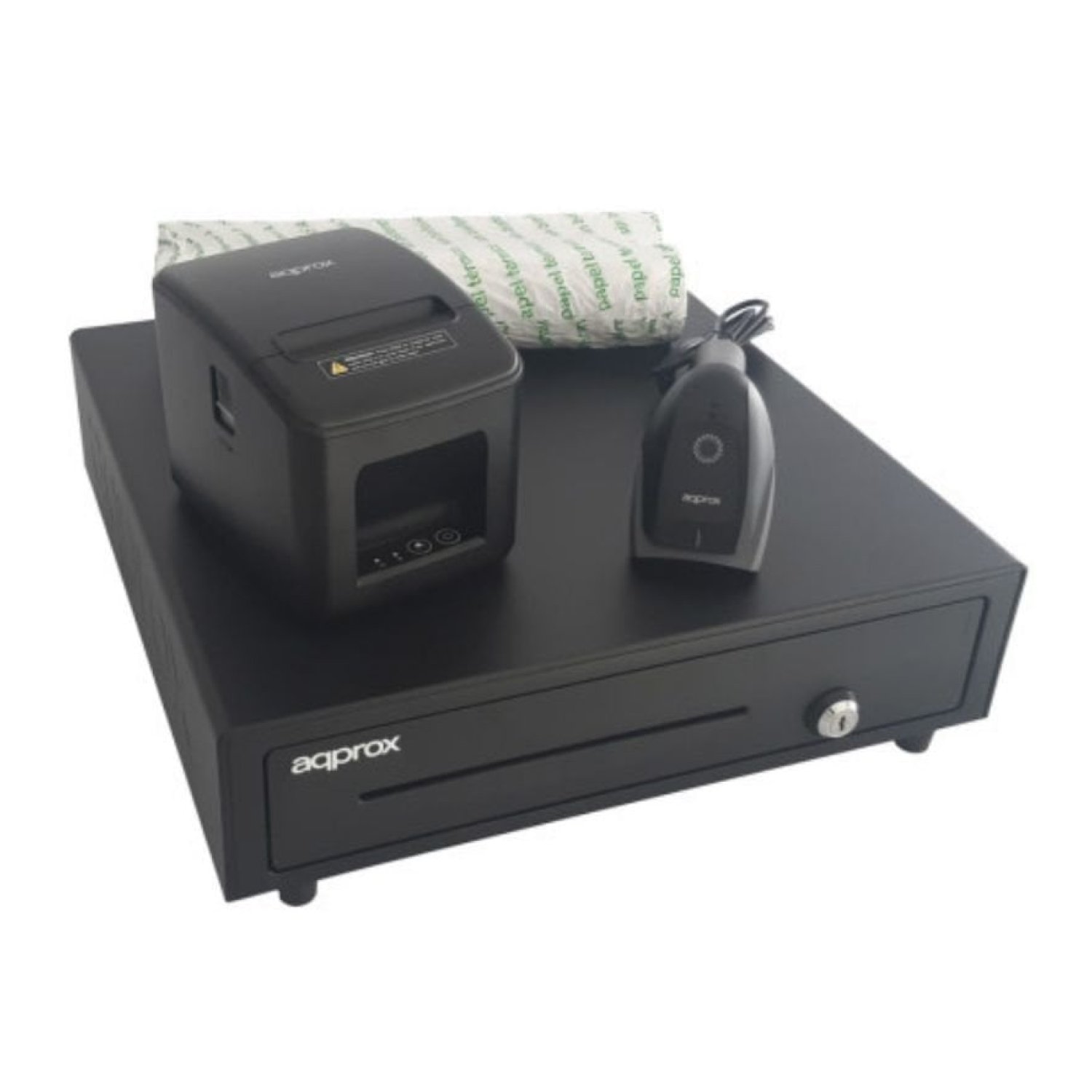 Approx appPOSPACK4180LAN · Pack TPV Completo · Cajón Portamonedas + Impresora Térmica + Lector 2D