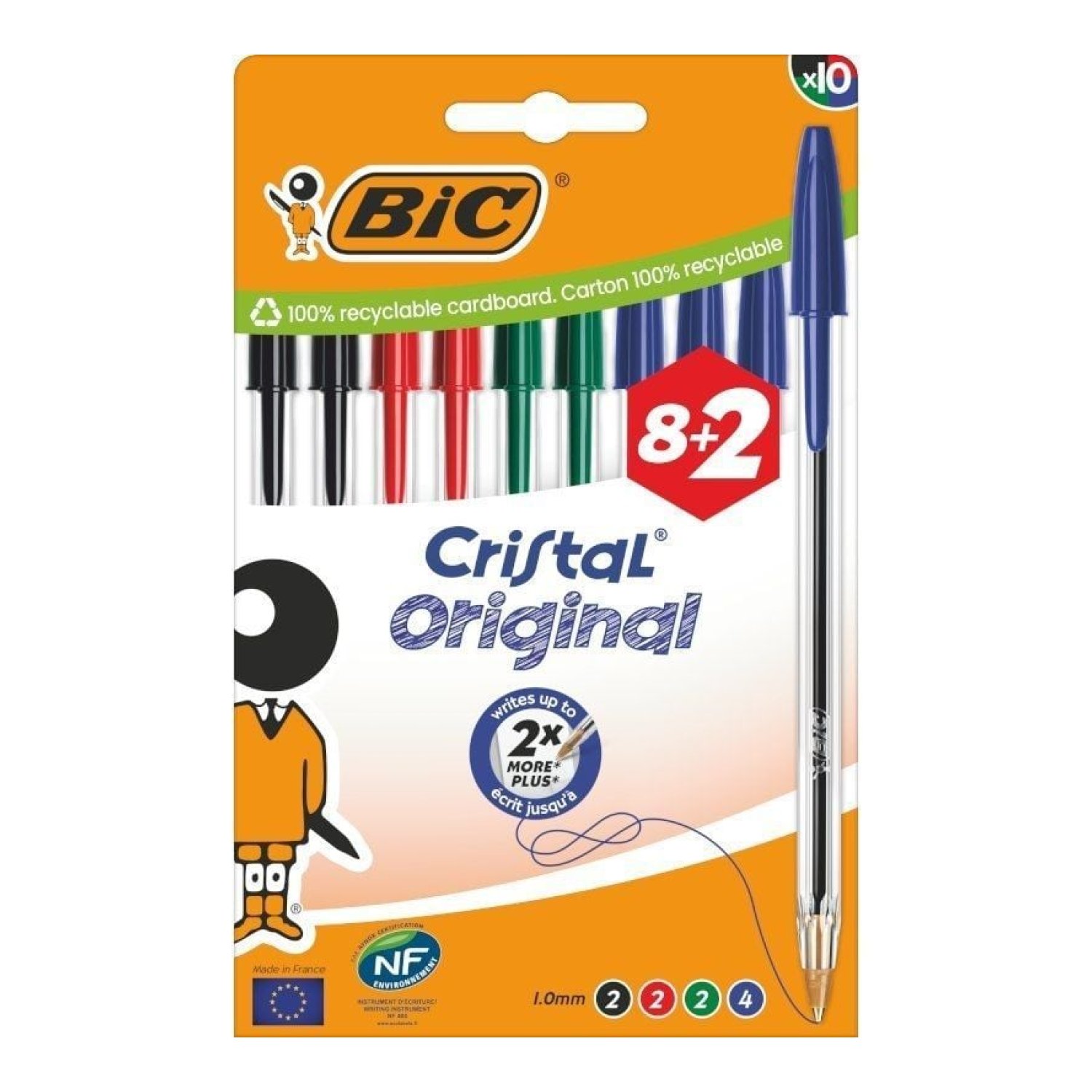 BIC Cristal Original · Bolígrafos Tinta de Aceite · Pack 10 ud · Colores Surtidos