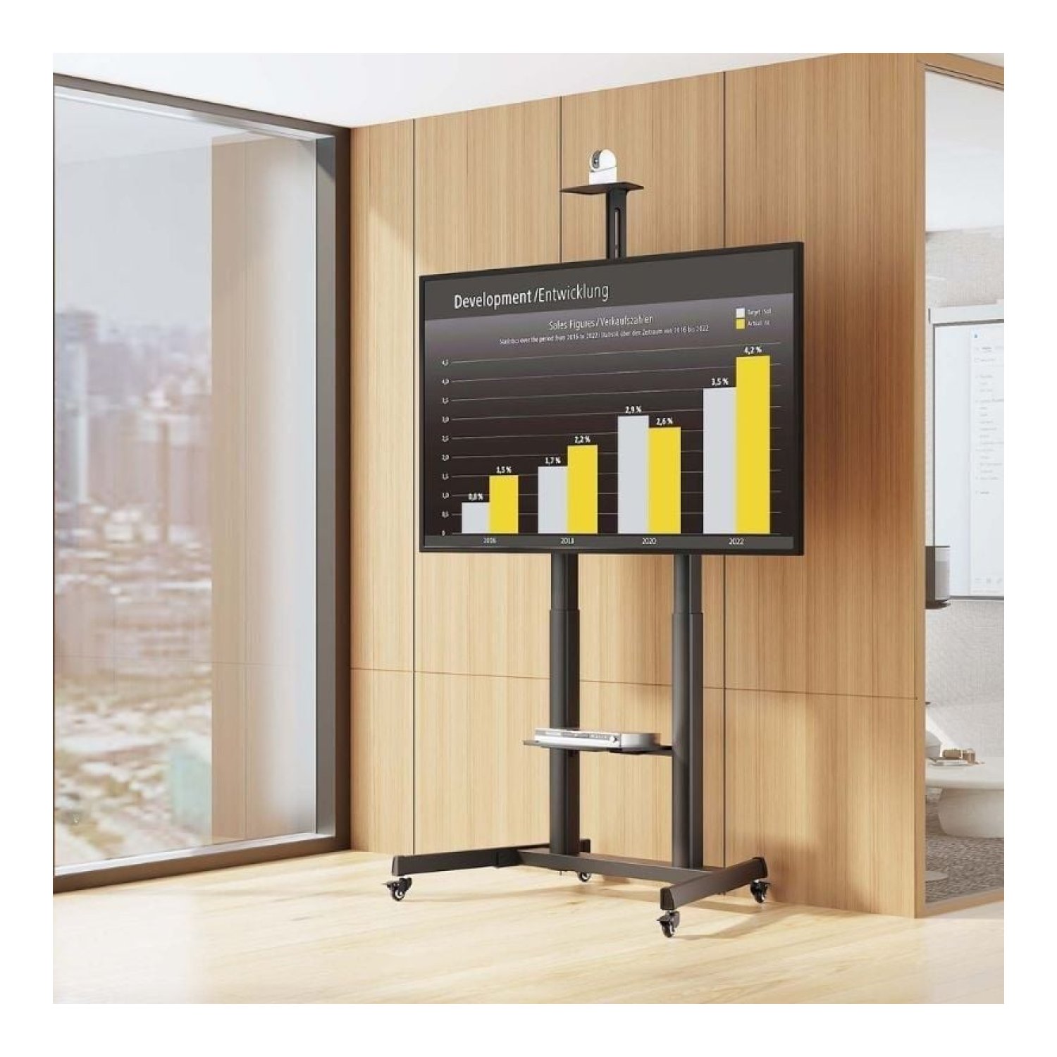 Aisens FT100TE-403 · Soporte de Suelo Inclinable · 60-100" · 100kg · Ruedas y Manivela