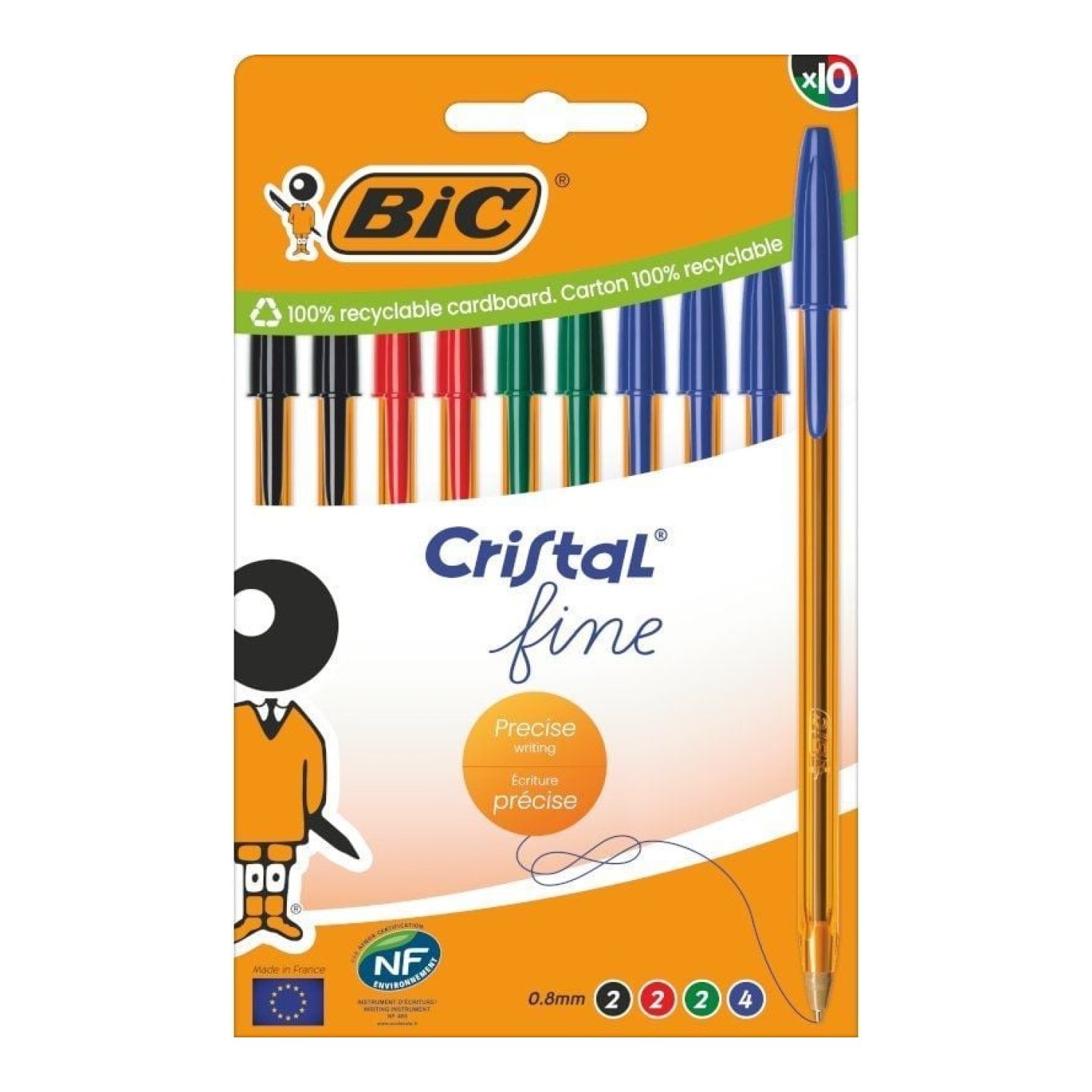 Bic Cristal Fine · Bolígrafos de Tinta de Aceite · 10 Unidades · Colores Surtidos