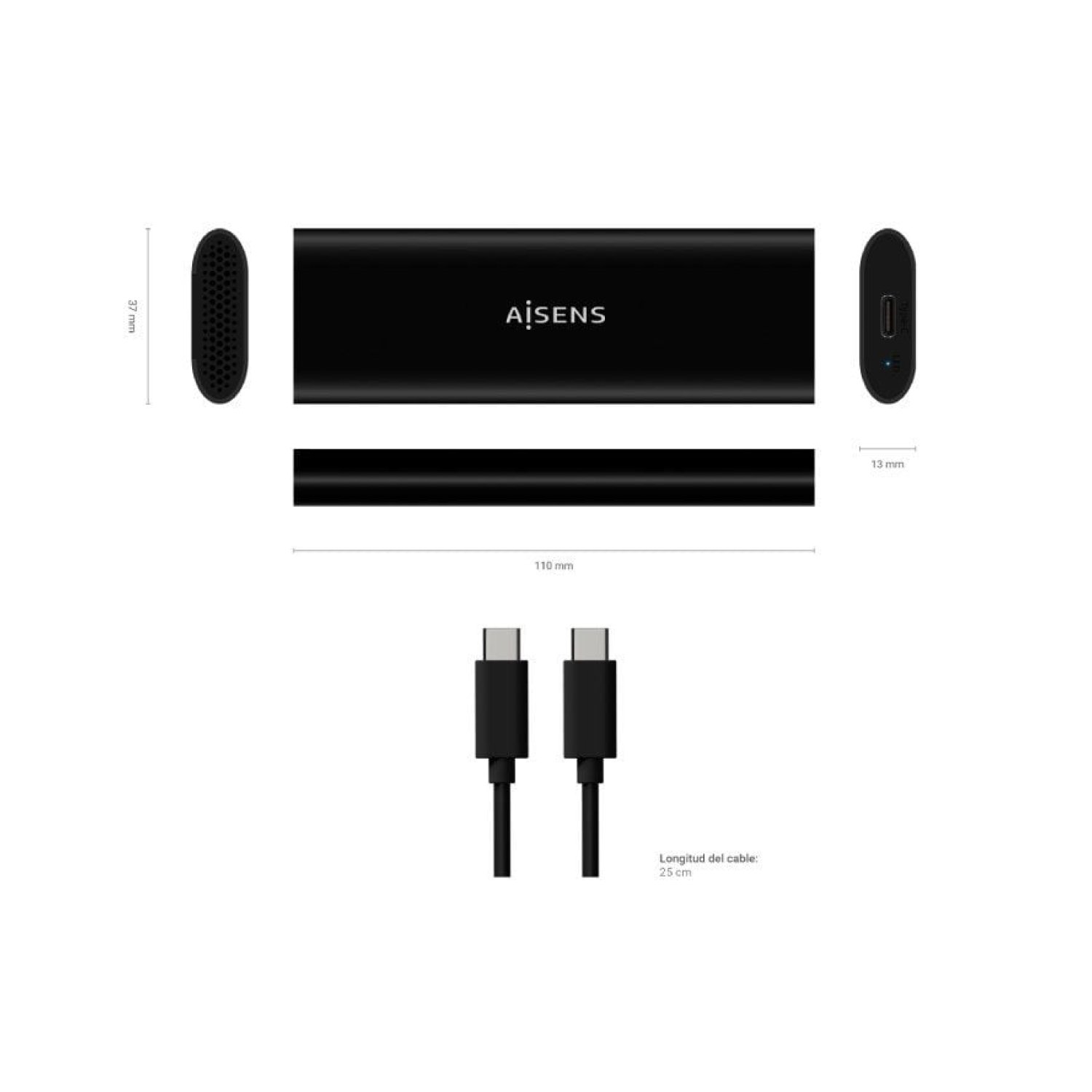 Aisens · Caja Externa SSD M.2 · USB 3.2 · SATA/NVMe · Sin tornillos