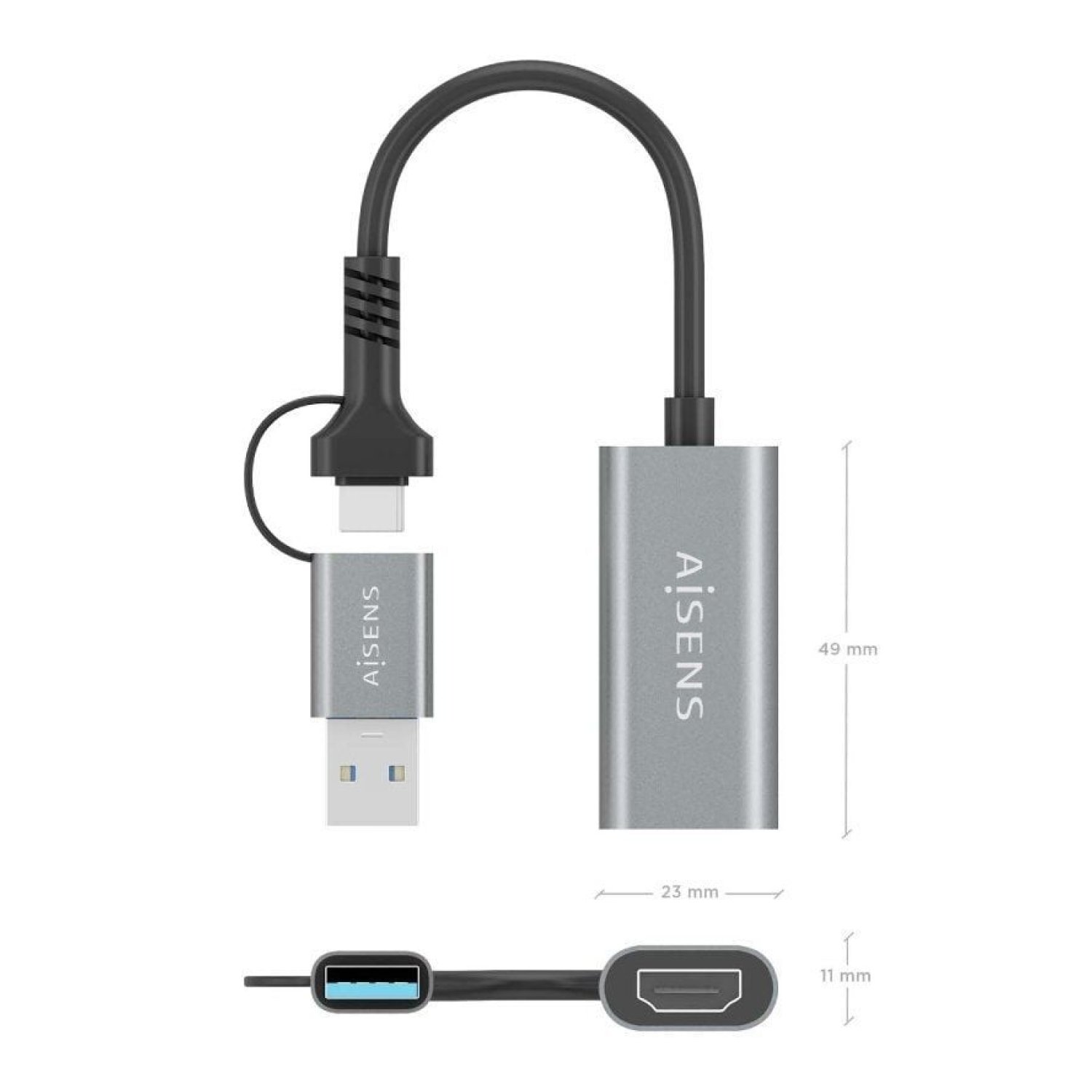 Aisens Conversor HDMI · USB-C 3.1 a HDMI · 15cm · Gris