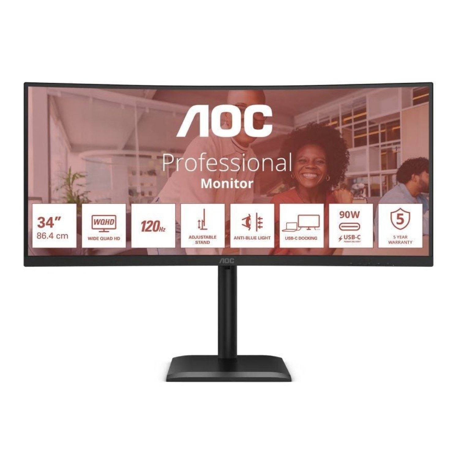 AOC CU34E4CV · Monitor Curvo 34" · WQHD · Regulable en altura · Multimedia