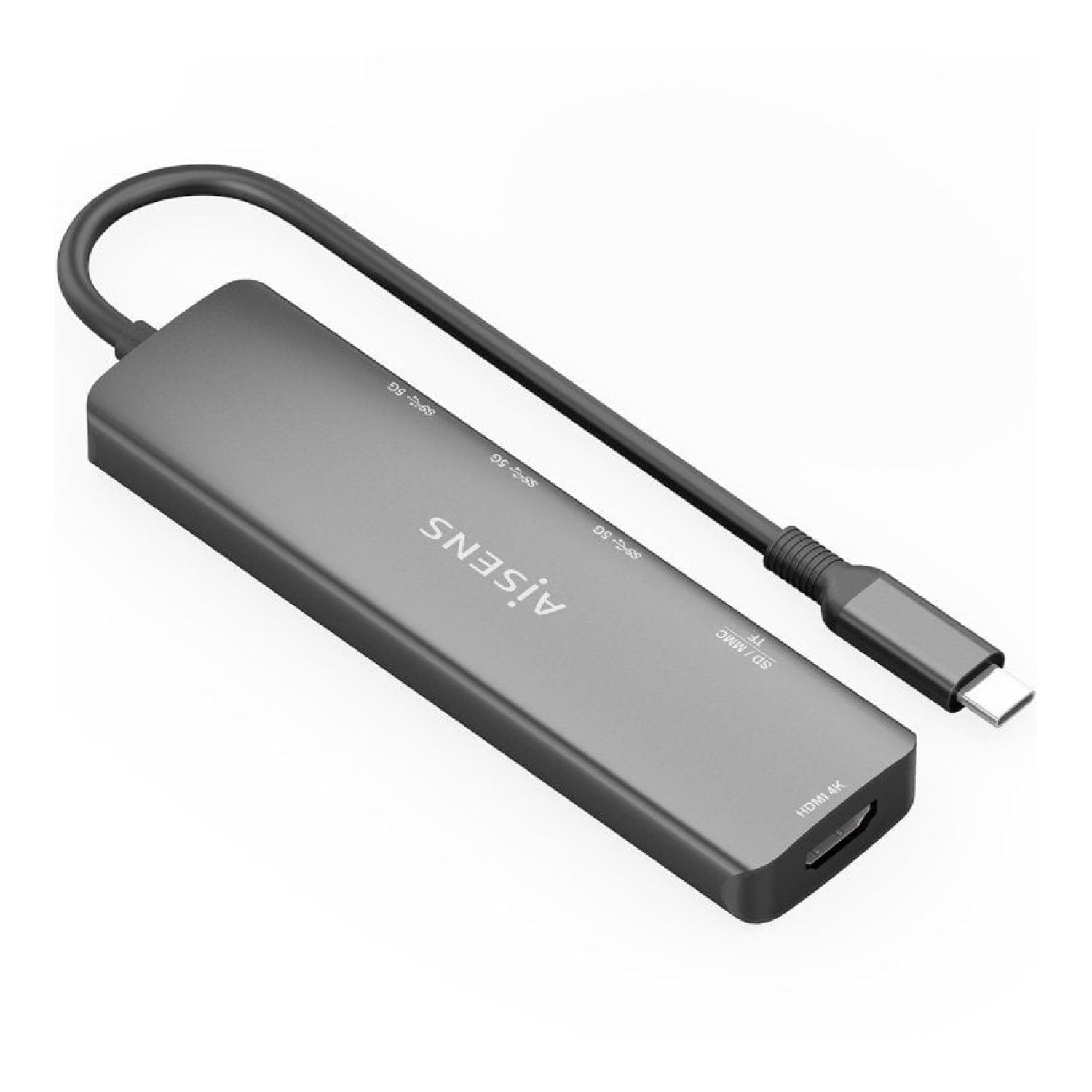 Aisens Docking USB Tipo-C · 1 HDMI 4K · 3 USB · Lector Tarjetas · Gris