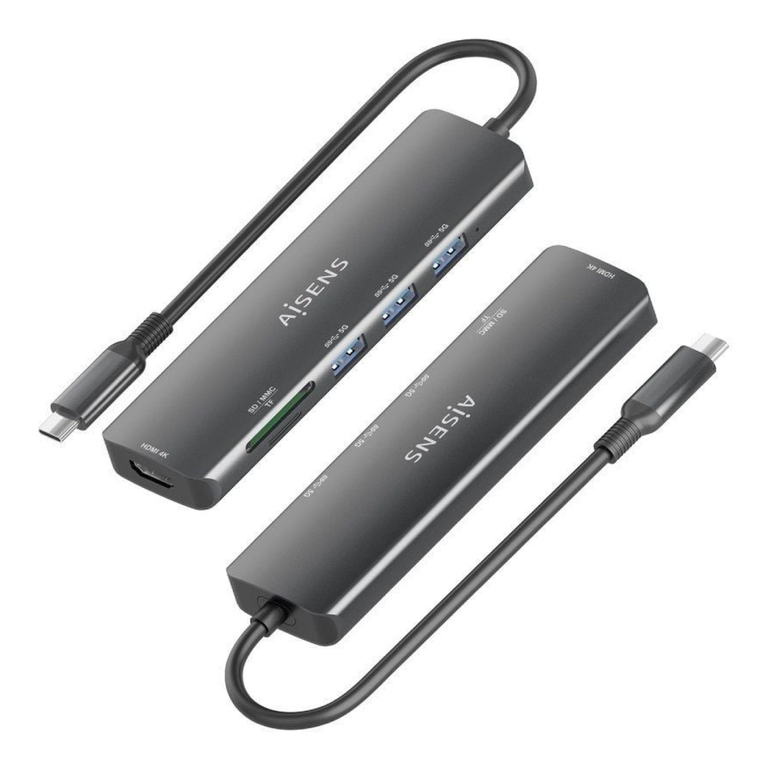 Aisens Docking USB Tipo-C · 1 HDMI 4K · 3 USB · Lector Tarjetas · Gris