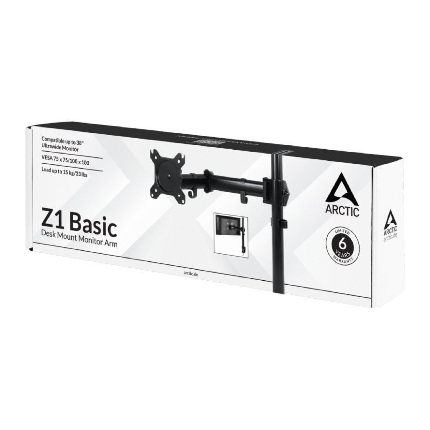 Arctic Z1 Basic · Soporte de Mesa para Monitor · Giratorio e Inclinable · Hasta 15kg