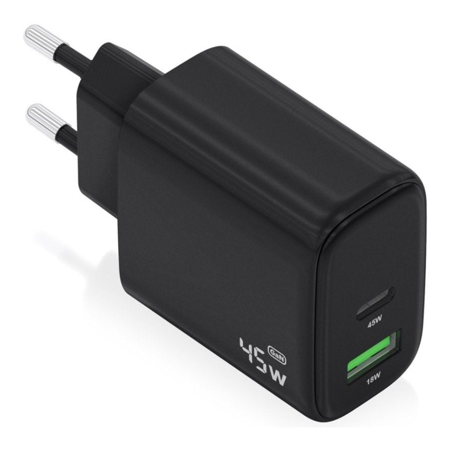 Aisens Cargador GaN · 45W · USB-C + USB · Negro