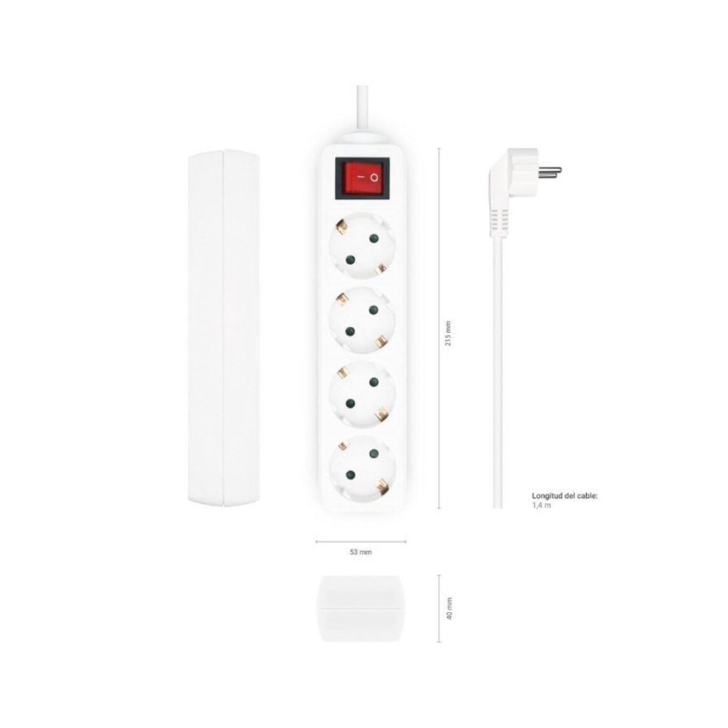 Aisens · Regleta 4 Tomas · Cable 1,4m · Interruptor · Blanco