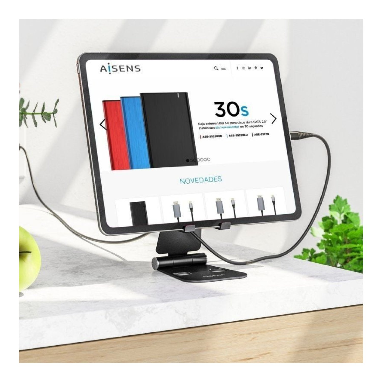 Aisens · Soporte para Smartphone y Tablet · Negro · Universal