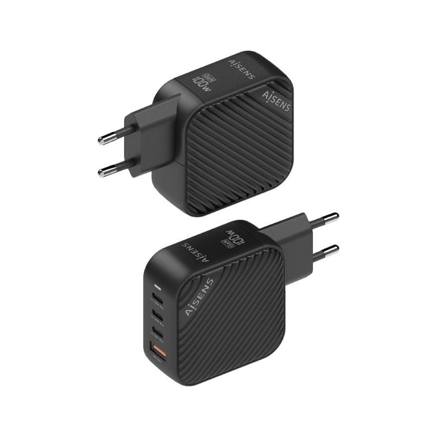 Aisens Cargador GaN 100W · 3 USB-C + 1 USB · Multicarga Rápida