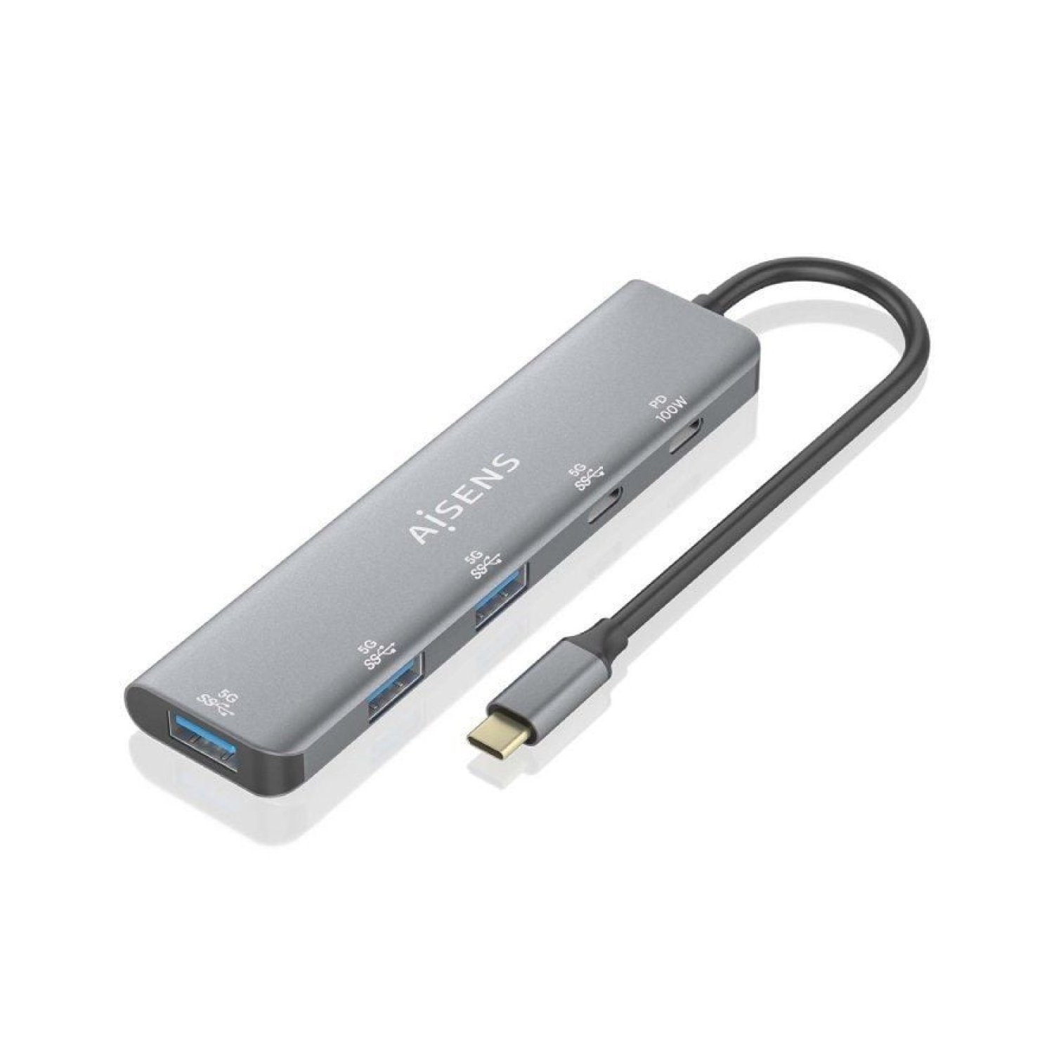 Aisens Hub USB-C · 3 USB 2.0 · USB-C · USB-C Power Delivery · Gris
