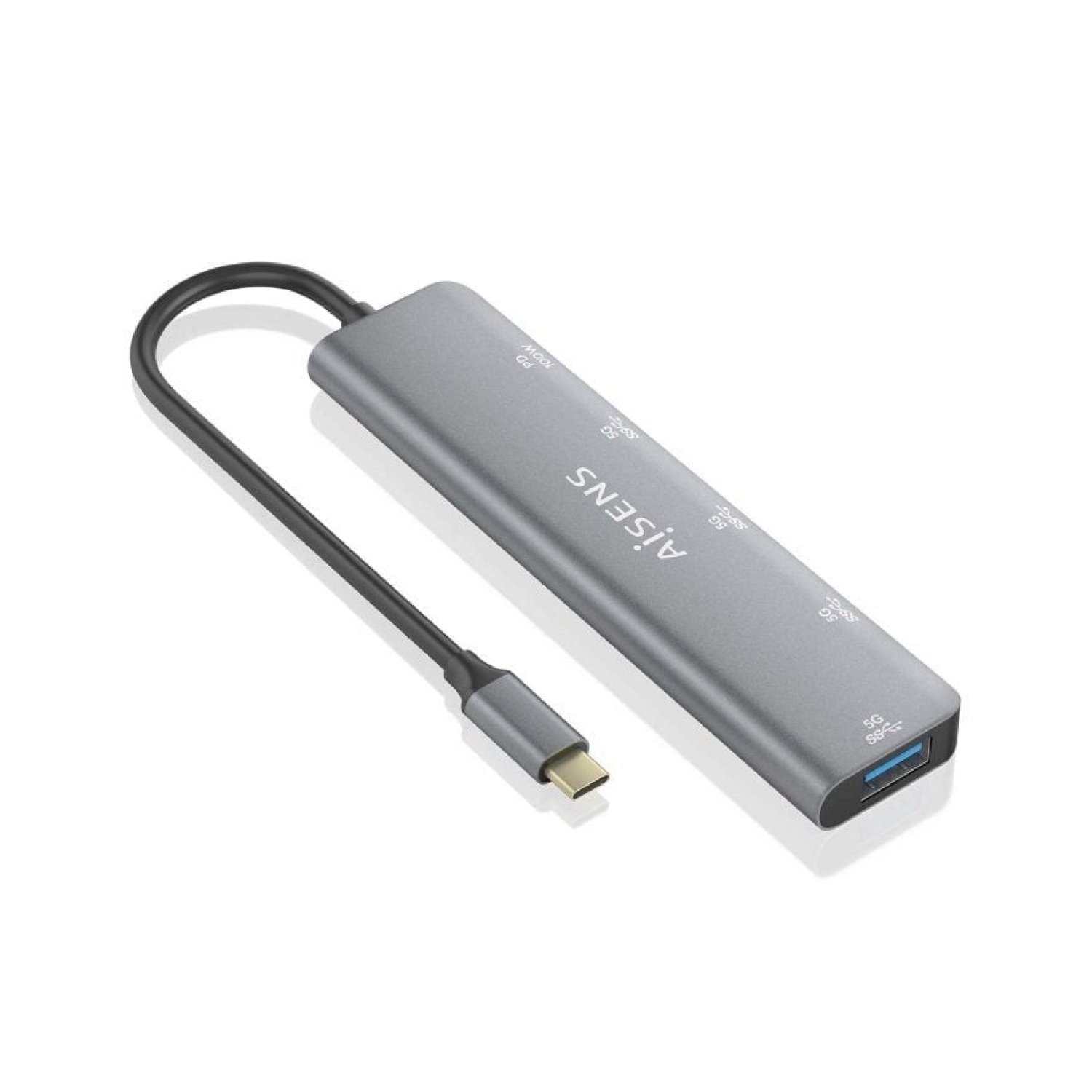 Aisens Hub USB-C · 3 USB 2.0 · USB-C · USB-C Power Delivery · Gris