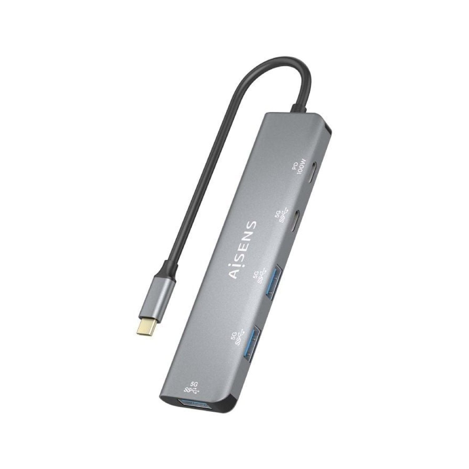 Aisens Hub USB-C · 3 USB 2.0 · USB-C · USB-C Power Delivery · Gris
