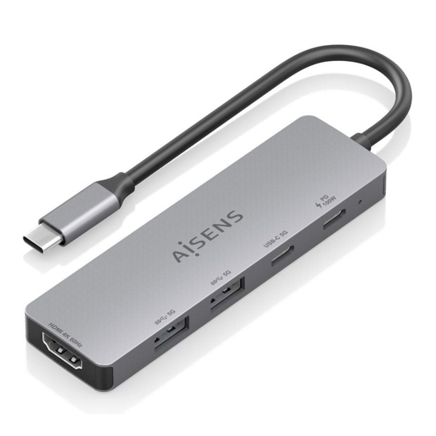 Aisens Docking USB Tipo-C · HDMI 4K · 2x USB · 2x USB-C · PD 100W · Gris