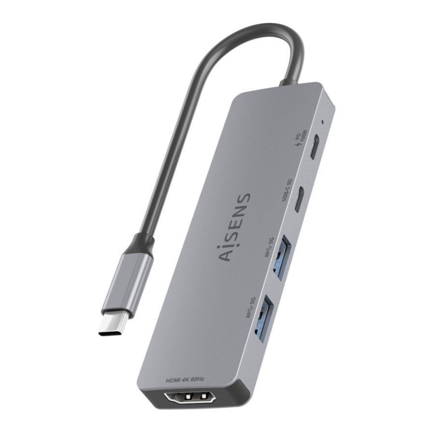 Aisens Docking USB Tipo-C · HDMI 4K · 2x USB · 2x USB-C · PD 100W · Gris