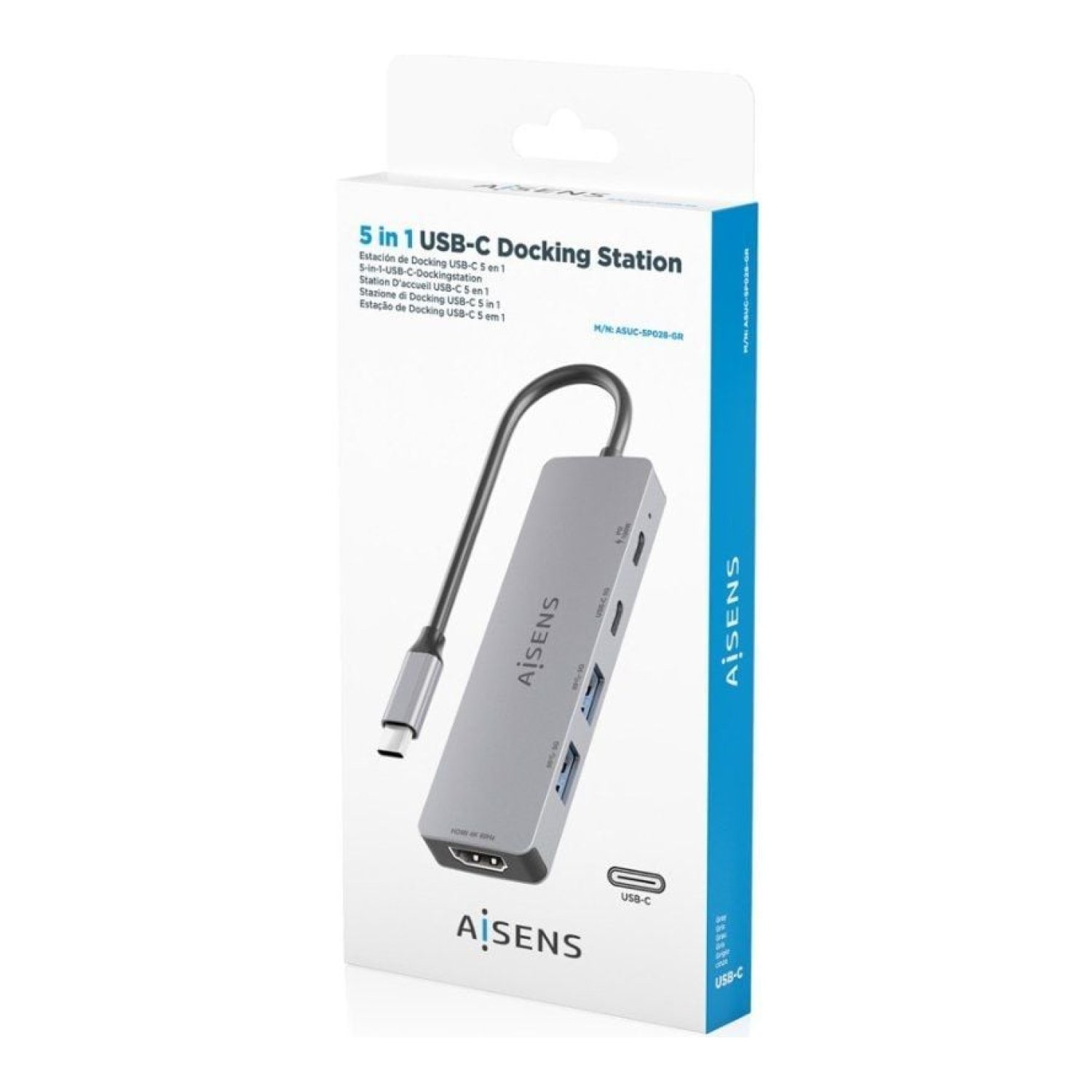Aisens Docking USB Tipo-C · HDMI 4K · 2x USB · 2x USB-C · PD 100W · Gris