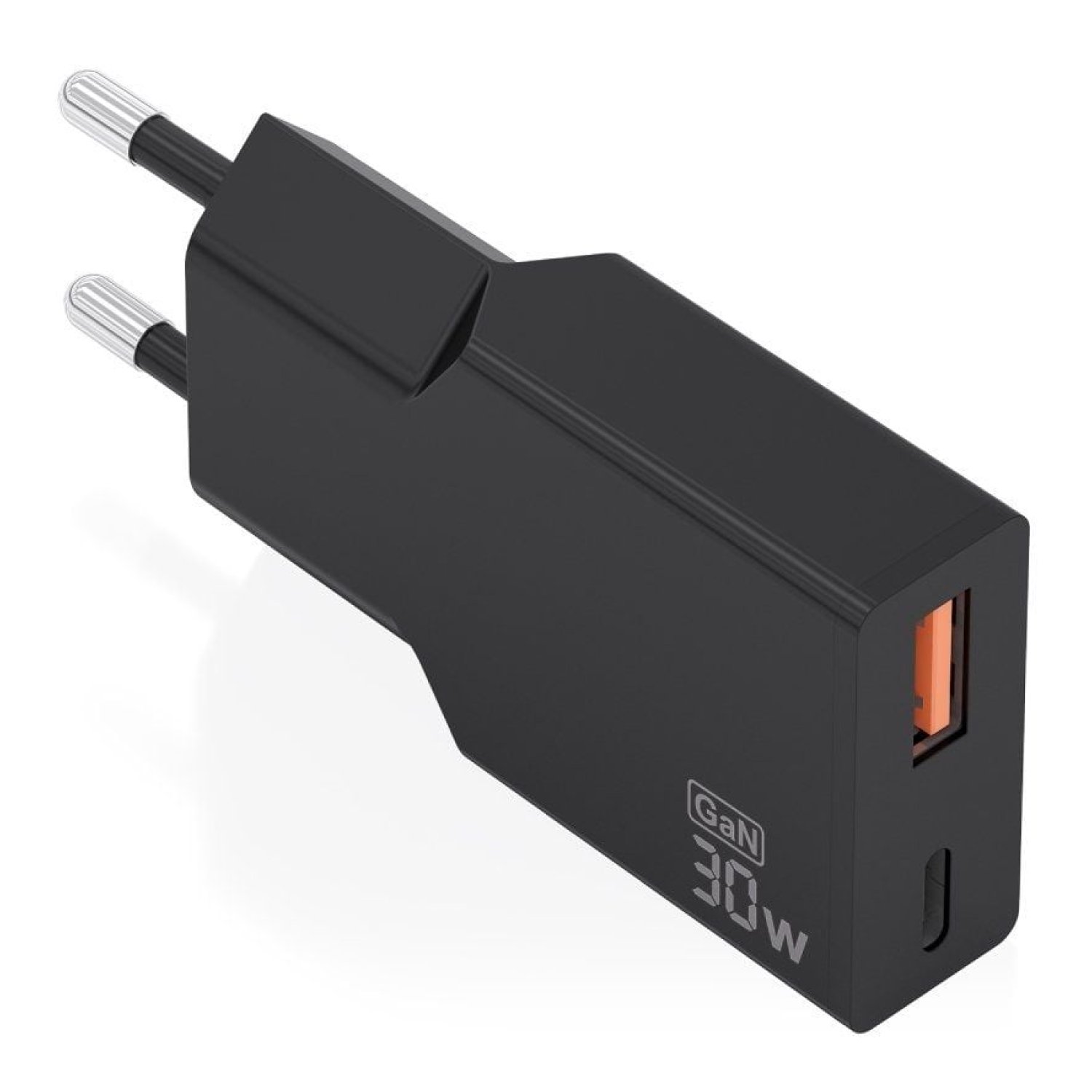 Aisens Cargador GaN Pared · 30W · USB-C + USB · Negro