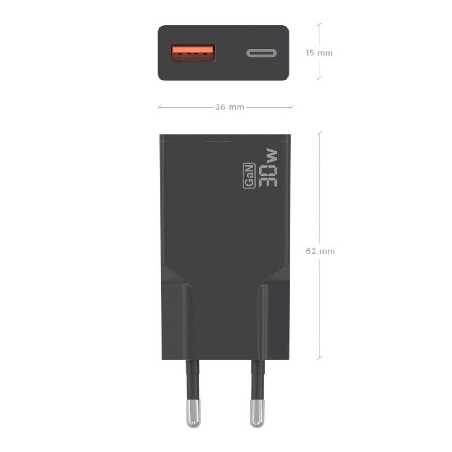 Aisens Cargador GaN Pared · 30W · USB-C + USB · Negro